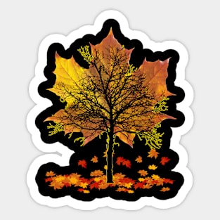 Maple Tree Falling Leaves Autumn Season Sticker